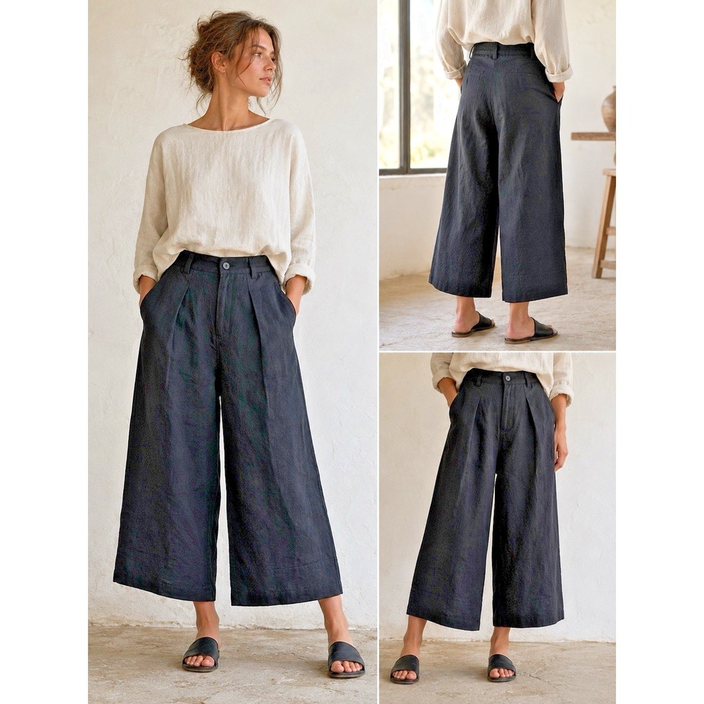 Lanefortyfive Linen Black Pants Wide Leg Handmade Sustainable Pockets Minimalist